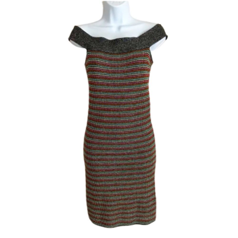 M Missoni Metallic knit stripe dress 6 bardot off shoulder stretch - Picture 3 of 10
